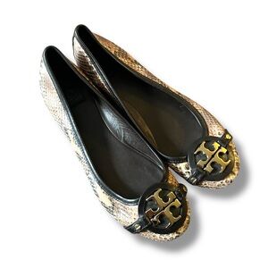 Tory Burch Reva Ballet Flats Aaden Reptile Print with gold-tone logo Size 8.5